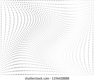 Wavy dotted lines background. Pattern of dots, dotted lines, circles of different scale. Digital Gradient. Pop-art style. Grunge Backdrop. Modern futuristic Abstract panel. Vector illustration