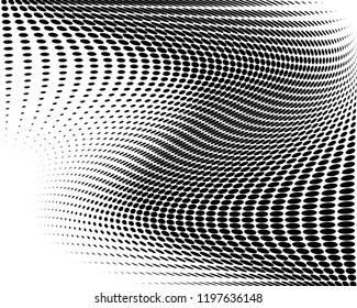 Wavy dotted lines background. Pattern of dots, dotted lines, circles of different scale. Digital Gradient. Pop-art style. Grunge Backdrop. Modern futuristic Abstract panel. Vector illustration