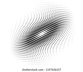 Wavy dotted lines background. Pattern of dots, dotted lines, circles of different scale. Digital Gradient. Pop-art style. Grunge Backdrop. Modern futuristic Abstract panel. Vector illustration