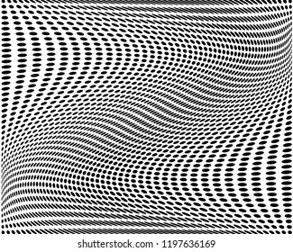 Wavy dotted lines background. Pattern of dots, dotted lines, circles of different scale. Digital Gradient. Pop-art style. Grunge Backdrop. Modern futuristic Abstract panel. Vector illustration