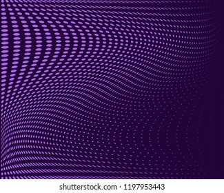 Wavy dotted lines background. Pattern of dots, dotted lines, circles of different scale. Digital Gradient. Violet, purple color. Modern futuristic Abstract panel. Vector illustration
