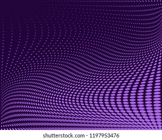 Wavy dotted lines background. Pattern of dots, dotted lines, circles of different scale. Digital Gradient. Violet, purple color. Modern futuristic Abstract panel. Vector illustration