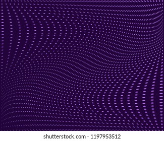 Wavy dotted lines background. Pattern of dots, dotted lines, circles of different scale. Digital Gradient. Violet, purple color. Modern futuristic Abstract panel. Vector illustration