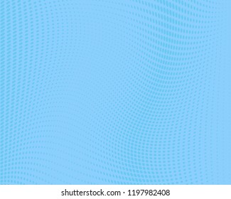 Wavy dotted lines background. Pattern of dots, dotted lines, circles of different scale. Digital Gradient. Pop-art style. Light blue color. Modern futuristic Abstract panel. Vector illustration