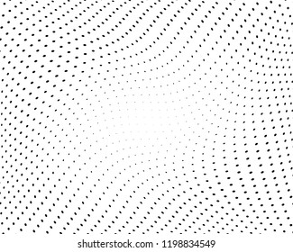 Wavy dotted lines background. Pattern of dots, dotted lines, circles of different scale. Digital Gradient. Pop-art style. Grunge Backdrop. Modern futuristic Abstract panel. Vector illustration