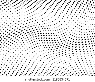 Wavy dotted lines background. Pattern of dots, dotted lines, circles of different scale. Digital Gradient. Pop-art style. Grunge Backdrop. Modern futuristic Abstract panel. Vector illustration