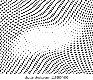 Wavy dotted lines background. Pattern of dots, dotted lines, circles of different scale. Digital Gradient. Pop-art style. Grunge Backdrop. Modern futuristic Abstract panel. Vector illustration