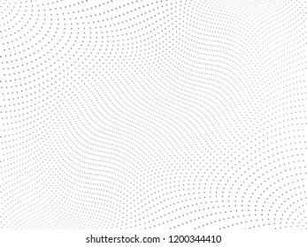 Wavy dotted lines background. Pattern of dots, dotted lines, circles of different scale. Digital Gradient. Pop-art style. Grunge Backdrop. Modern futuristic Abstract panel. Vector illustration
