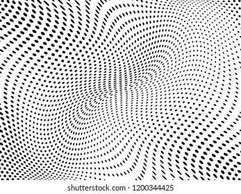 Wavy dotted lines background. Pattern of dots, dotted lines, circles of different scale. Digital Gradient. Pop-art style. Grunge Backdrop. Modern futuristic Abstract panel. Vector illustration