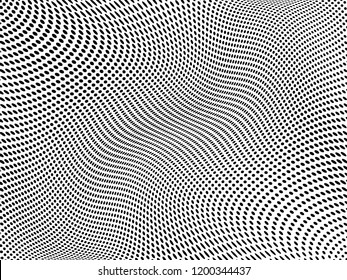 Wavy dotted lines background. Pattern of dots, dotted lines, circles of different scale. Digital Gradient. Pop-art style. Grunge Backdrop. Modern futuristic Abstract panel. Vector illustration