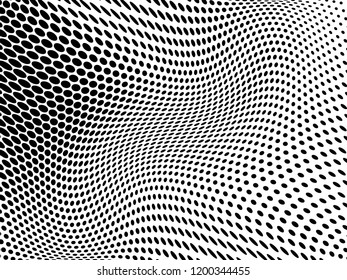 Wavy dotted lines background. Pattern of dots, dotted lines, circles of different scale. Digital Gradient. Pop-art style. Grunge Backdrop. Modern futuristic Abstract panel. Vector illustration