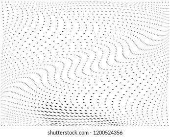Wavy dotted lines background. Pattern of dots, dotted lines, circles of different scale. Digital Gradient. Pop-art style. Grunge Backdrop. Modern futuristic Abstract panel. Vector illustration