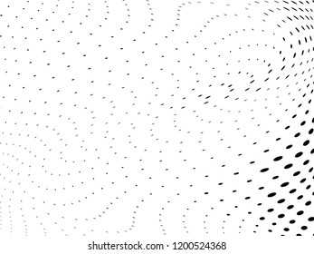 Wavy dotted lines background. Pattern of dots, dotted lines, circles of different scale. Digital Gradient. Pop-art style. Grunge Backdrop. Modern futuristic Abstract panel. Vector illustration