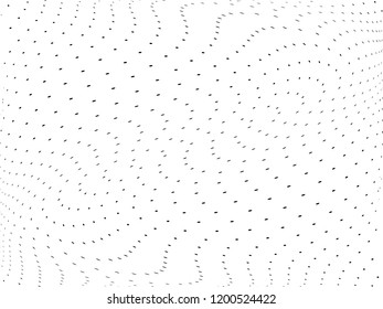 Wavy dotted lines background. Pattern of dots, dotted lines, circles of different scale. Digital Gradient. Pop-art style. Grunge Backdrop. Modern futuristic Abstract panel. Vector illustration