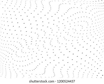 Wavy dotted lines background. Pattern of dots, dotted lines, circles of different scale. Digital Gradient. Pop-art style. Grunge Backdrop. Modern futuristic Abstract panel. Vector illustration