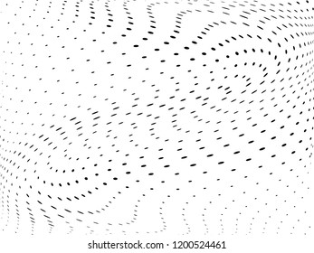 Wavy dotted lines background. Pattern of dots, dotted lines, circles of different scale. Digital Gradient. Pop-art style. Grunge Backdrop. Modern futuristic Abstract panel. Vector illustration