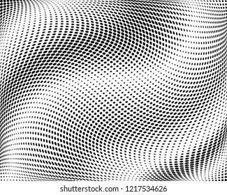 Wavy dotted lines background. Pattern of dots, dotted lines, circles of different scale. Digital Gradient. Pop-art style. Grunge Backdrop. Modern futuristic Abstract panel. Vector illustration