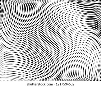 Wavy dotted lines background. Pattern of dots, dotted lines, circles of different scale. Digital Gradient. Pop-art style. Grunge Backdrop. Modern futuristic Abstract panel. Vector illustration
