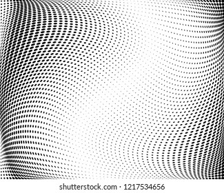 Wavy dotted lines background. Pattern of dots, dotted lines, circles of different scale. Digital Gradient. Pop-art style. Grunge Backdrop. Modern futuristic Abstract panel. Vector illustration