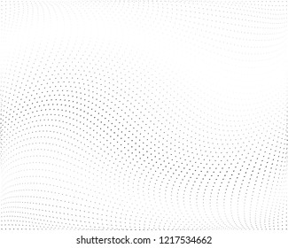 Wavy dotted lines background. Pattern of dots, dotted lines, circles of different scale. Digital Gradient. Pop-art style. Grunge Backdrop. Modern futuristic Abstract panel. Vector illustration