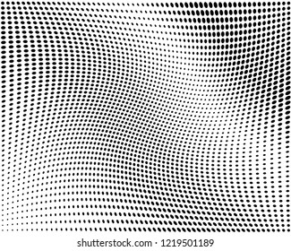 Wavy dotted lines background. Pattern of dots, dotted lines, circles of different scale. Digital Gradient. Pop-art style. Grunge Backdrop. Modern futuristic Abstract panel. Vector illustration