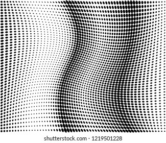 Wavy dotted lines background. Pattern of dots, dotted lines, circles of different scale. Digital Gradient. Pop-art style. Grunge Backdrop. Modern futuristic Abstract panel. Vector illustration