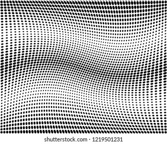 Wavy dotted lines background. Pattern of dots, dotted lines, circles of different scale. Digital Gradient. Pop-art style. Grunge Backdrop. Modern futuristic Abstract panel. Vector illustration