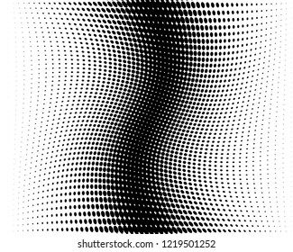 Wavy dotted lines background. Pattern of dots, dotted lines, circles of different scale. Digital Gradient. Pop-art style. Grunge Backdrop. Modern futuristic Abstract panel. Vector illustration