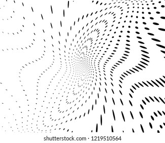 Wavy dotted lines background. Pattern of dots, dotted lines, circles of different scale. Digital Gradient. Pop-art style. Grunge Backdrop. Modern futuristic Abstract panel. Vector illustration