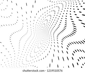 Wavy dotted lines background. Pattern of dots, dotted lines, circles of different scale. Digital Gradient. Pop-art style. Grunge Backdrop. Modern futuristic Abstract panel. Vector illustration