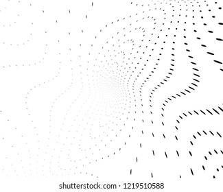 Wavy dotted lines background. Pattern of dots, dotted lines, circles of different scale. Digital Gradient. Pop-art style. Grunge Backdrop. Modern futuristic Abstract panel. Vector illustration