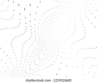 Wavy dotted lines background. Pattern of dots, dotted lines, circles of different scale. Digital Gradient. Pop-art style. Grunge Backdrop. Modern futuristic Abstract panel. Vector illustration