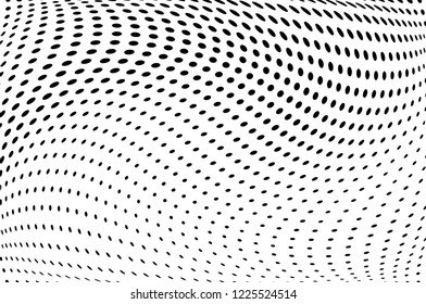 Wavy dotted lines background. Pattern of dots, dotted lines, circles of different scale. Digital Gradient. Pop-art style. Grunge Backdrop. Modern futuristic Abstract panel. Vector illustration