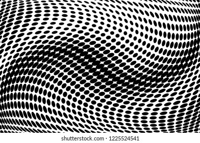 Wavy dotted lines background. Pattern of dots, dotted lines, circles of different scale. Digital Gradient. Pop-art style. Grunge Backdrop. Modern futuristic Abstract panel. Vector illustration