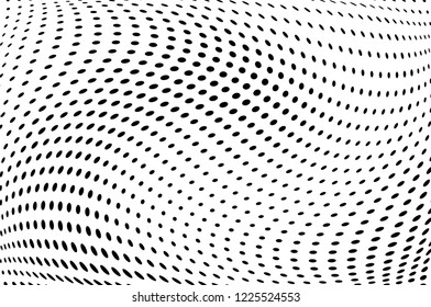 Wavy dotted lines background. Pattern of dots, dotted lines, circles of different scale. Digital Gradient. Pop-art style. Grunge Backdrop. Modern futuristic Abstract panel. Vector illustration