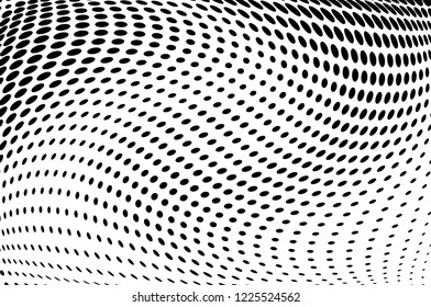 Wavy dotted lines background. Pattern of dots, dotted lines, circles of different scale. Digital Gradient. Pop-art style. Grunge Backdrop. Modern futuristic Abstract panel. Vector illustration