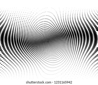 Wavy dotted lines background. Pattern of dots, dotted lines, circles of different scale. Digital Gradient. Pop-art style. Grunge Backdrop. Modern futuristic Abstract panel. Vector illustration