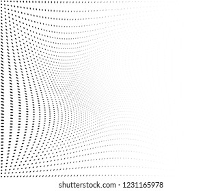 Wavy dotted lines background. Pattern of dots, dotted lines, circles of different scale. Digital Gradient. Pop-art style. Grunge Backdrop. Modern futuristic Abstract panel. Vector illustration