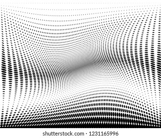 Wavy dotted lines background. Pattern of dots, dotted lines, circles of different scale. Digital Gradient. Pop-art style. Grunge Backdrop. Modern futuristic Abstract panel. Vector illustration