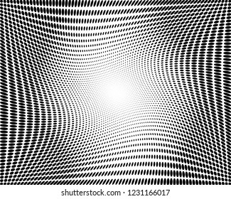 Wavy dotted lines background. Pattern of dots, dotted lines, circles of different scale. Digital Gradient. Pop-art style. Grunge Backdrop. Modern futuristic Abstract panel. Vector illustration