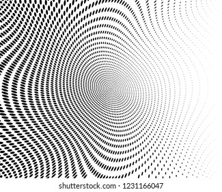 Wavy dotted lines background. Pattern of dots, dotted lines, circles of different scale. Digital Gradient. Pop-art style. Grunge Backdrop. Modern futuristic Abstract panel. Vector illustration