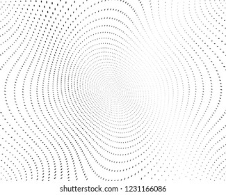 Wavy dotted lines background. Pattern of dots, dotted lines, circles of different scale. Digital Gradient. Pop-art style. Grunge Backdrop. Modern futuristic Abstract panel. Vector illustration