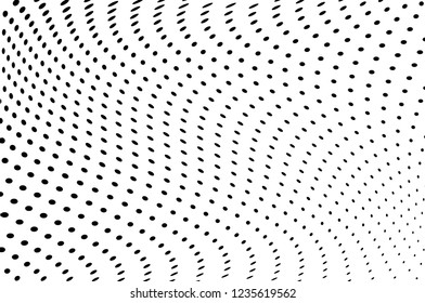 Wavy dotted lines background. Pattern of dots, dotted lines, circles of different scale. Digital Gradient. Pop-art style. Grunge Backdrop. Modern futuristic Abstract panel. Vector illustration