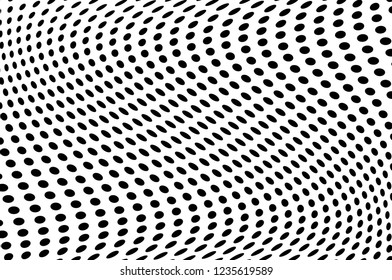 Wavy dotted lines background. Pattern of dots, dotted lines, circles of different scale. Digital Gradient. Pop-art style. Grunge Backdrop. Modern futuristic Abstract panel. Vector illustration