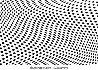 Wavy dotted lines background. Pattern of dots, dotted lines, circles of different scale. Digital Gradient. Pop-art style. Grunge Backdrop. Modern futuristic Abstract panel. Vector illustration