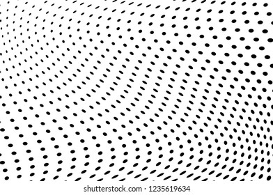 Wavy dotted lines background. Pattern of dots, dotted lines, circles of different scale. Digital Gradient. Pop-art style. Grunge Backdrop. Modern futuristic Abstract panel. Vector illustration