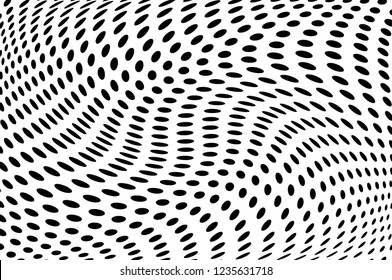 Wavy dotted lines background. Pattern of dots, dotted lines, circles of different scale. Digital Gradient. Pop-art style. Grunge Backdrop. Modern futuristic Abstract panel. Vector illustration