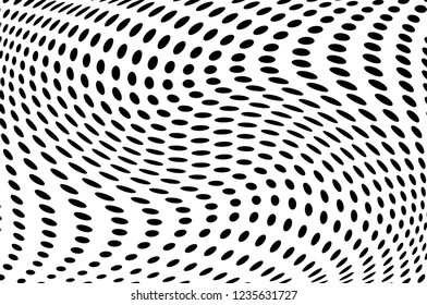 Wavy dotted lines background. Pattern of dots, dotted lines, circles of different scale. Digital Gradient. Pop-art style. Grunge Backdrop. Modern futuristic Abstract panel. Vector illustration