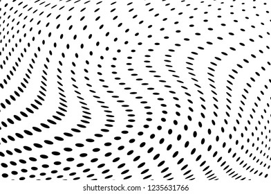Wavy dotted lines background. Pattern of dots, dotted lines, circles of different scale. Digital Gradient. Pop-art style. Grunge Backdrop. Modern futuristic Abstract panel. Vector illustration