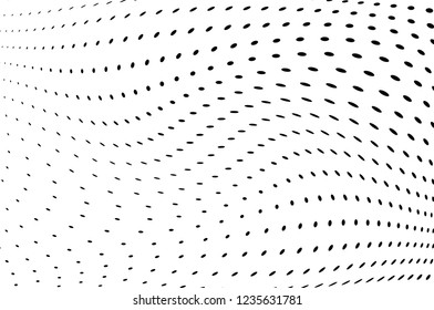 Wavy dotted lines background. Pattern of dots, dotted lines, circles of different scale. Digital Gradient. Pop-art style. Grunge Backdrop. Modern futuristic Abstract panel. Vector illustration